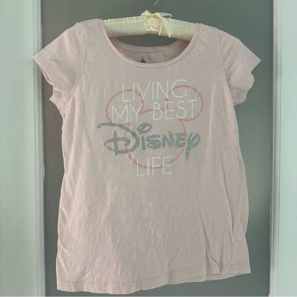 Disney “Living My Best Disney Life” pink & white Short Sleeve Tee